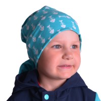 Dětská jarní čepice (sv. tyrkysovo-bílá)